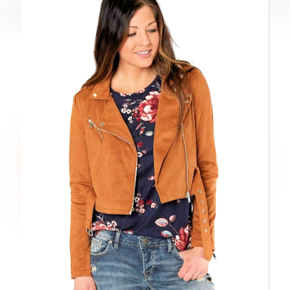 Womens Cropped Ashley By 26 International Tan Suede Jacket Size M